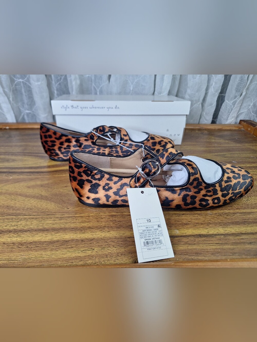 A New Day Tamsin Leopard Faux Fur Mary Jane Flats Size 10 Brown & Black